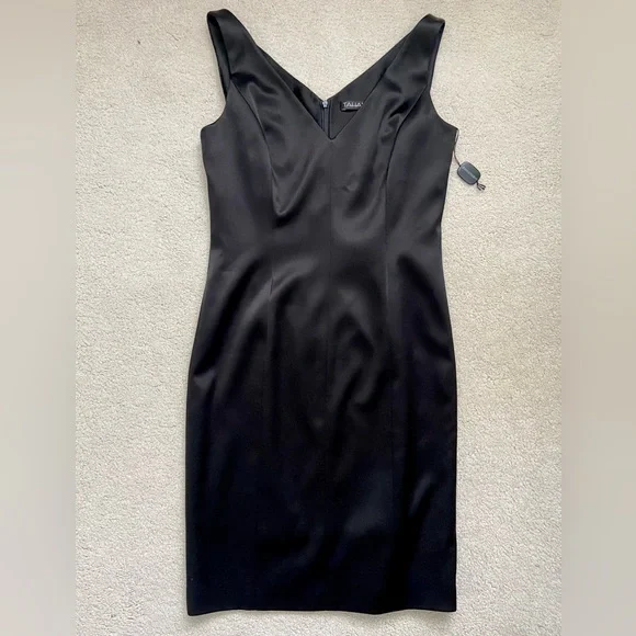 NWT Tahari Black Satin-like Cocktail Dress Size 8 Sleeveless Sheath - Picture 6 of 12